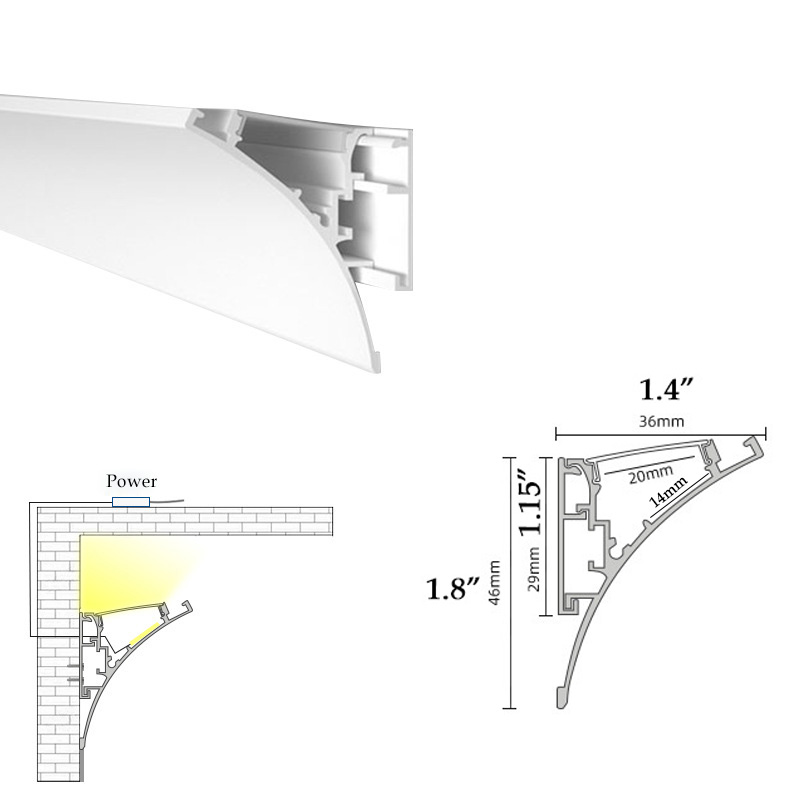 2-Part Surface Mount LED Crown Moulding Lighting Channel, 14mm Inner 2-Part Surface Mount LED Crown Moulding Lighting Channel, 14mm Inner